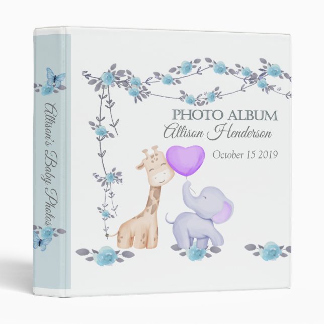Baby Photo Album Elephant And Giraffe 3 Ring Binder (Front/Spine)