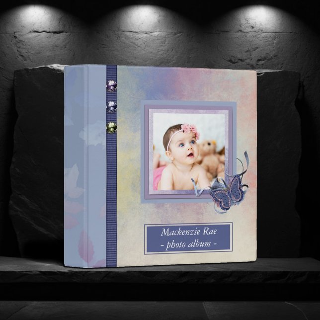 Baby Photo Album | Modern Purple Floral Butterfly 3 Ring Binder (Creator Uploaded)