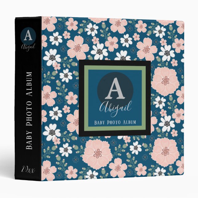 Baby Photo Album Pretty Pink Floral 3 Ring Binder (Front/Spine)