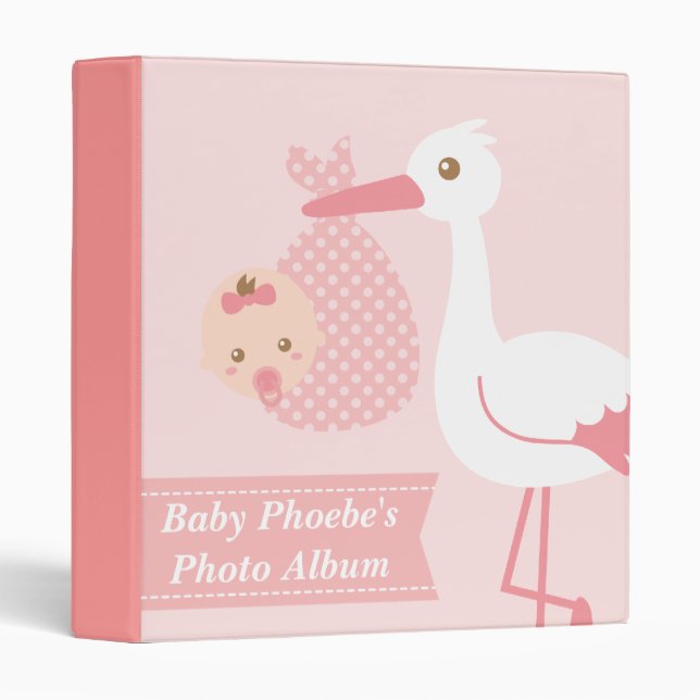 Baby Photo Album - Stork Delivers Cute Baby Girl Binder (Front/Spine)