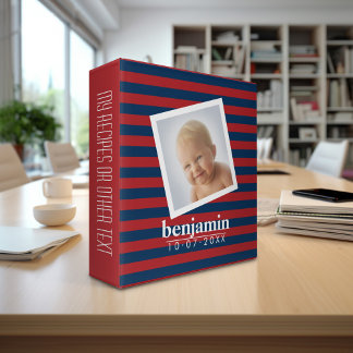 Baby Photo and Birthday Cute Boy Striped Pattern 3 Ring Binder