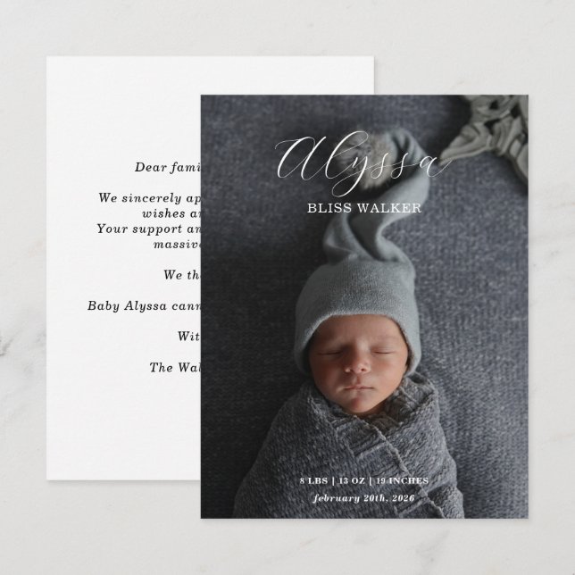 Baby Photo Announcement card (Front/Back)