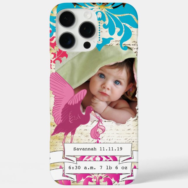 Baby Photo Baby Stats Damask Burnt Edge iPhone Case-Mate iPhone Case (Back)