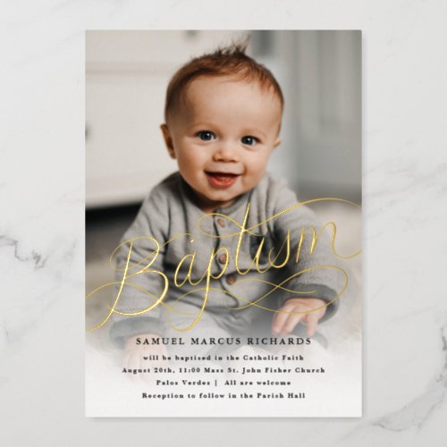 Baby Photo Baptism Gold Foil Invitation