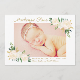 Baby Photo Birth Announcement Card | Blush Blooms