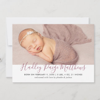 Baby Photo Birth Announcement Card | Dusty Rose