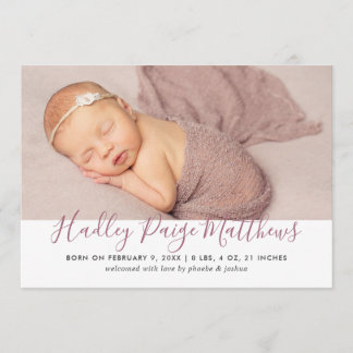 Baby Photo Birth Announcement Card | Dusty Rose