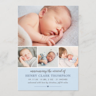 Baby Photo Birth Announcement Card | Light Blue