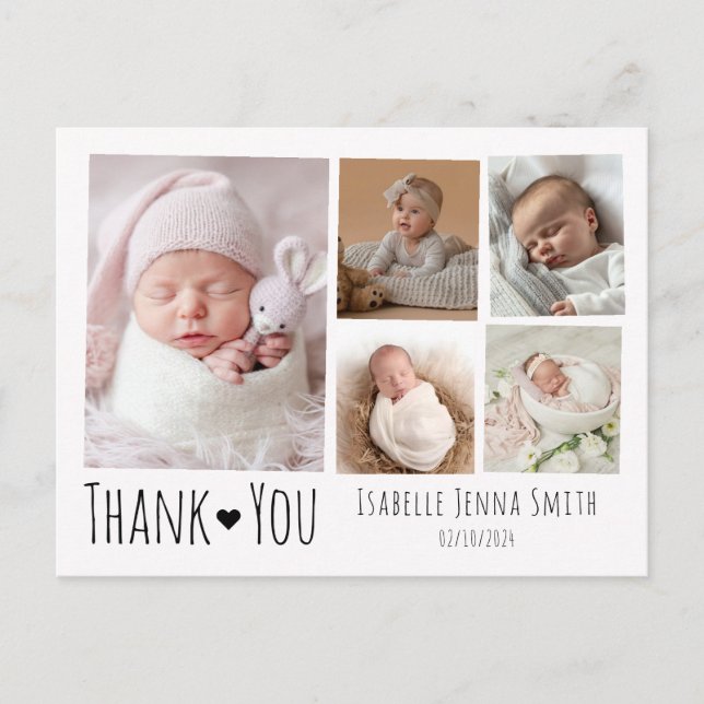 Baby photo birth announcement card photo collage (Front)