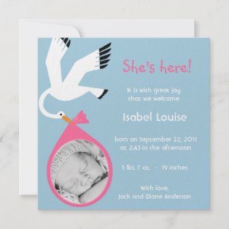 Baby photo birth announcement - girl invitation