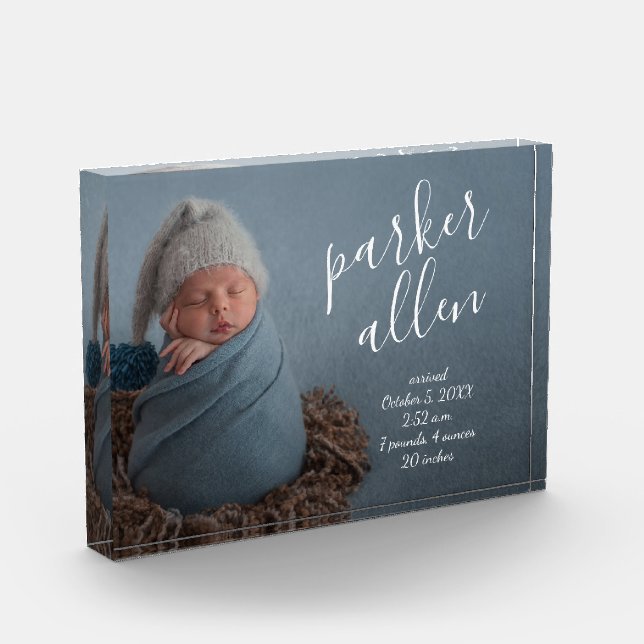 Baby Photo Birth Announcement Keepsake Block (Left)