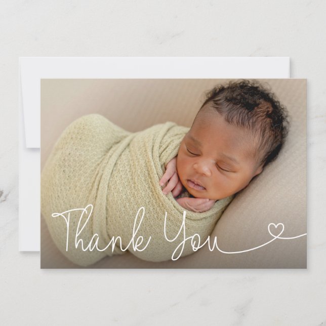 Baby Photo Birth Announcement Modern heart Script  (Front)