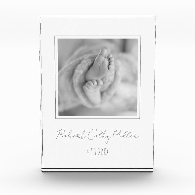 Baby Photo Birth Announcement Modern Nursery Decor Block (Front)