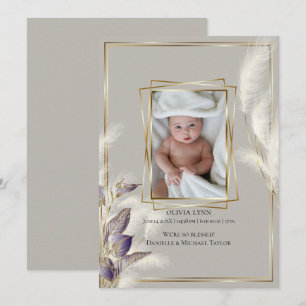 Baby Photo Birth Announcement Pampas Grass