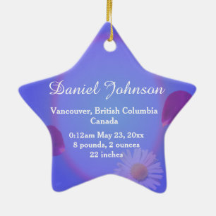 baby photo birthday record holiday blue purple ceramic ornament