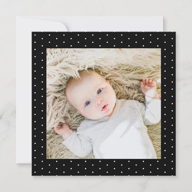  Baby Photo Black and White Tiny Polka Dots Invitation (Front)