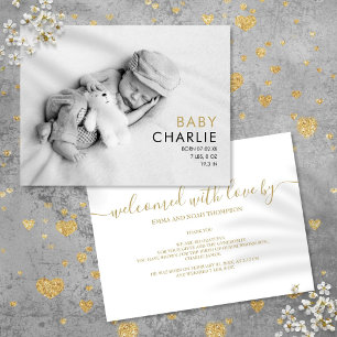 Baby Photo Chic Elegant Modern Gold Birth Announcement Postcard