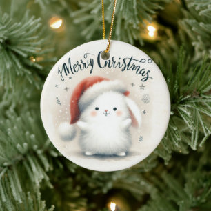 Baby Photo Christmas Cute Fox Ceramic Ornament