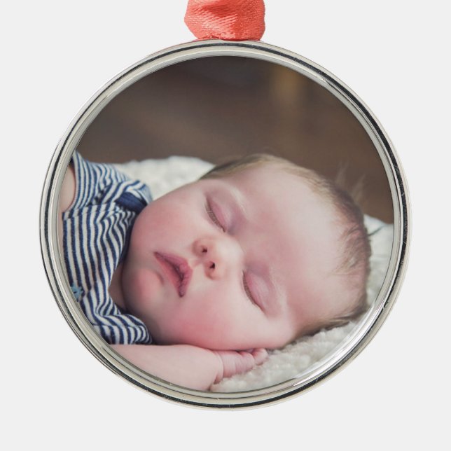 Baby Photo Christmas Keepsake Metal Ornament (Front)
