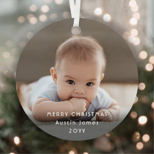 Baby Photo Christmas Merry Blue Jammies Bear  Metal Ornament