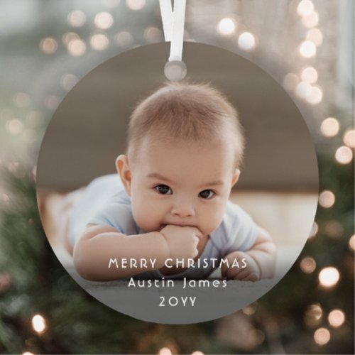 Baby Photo Christmas Merry Blue Jammies Bear  Metal Ornament