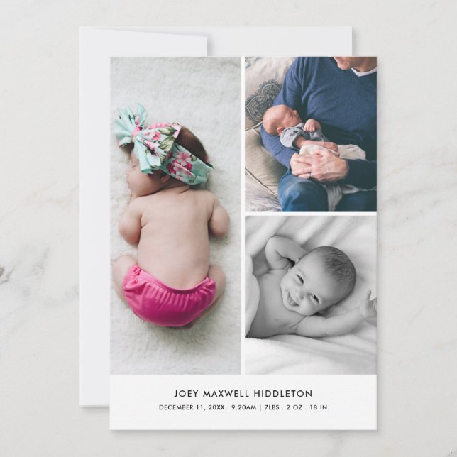 Baby Photo Collage Birth Announcement Elegant (Front)