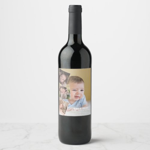 Baby Photo Collage Birth Announcement Wine Label
