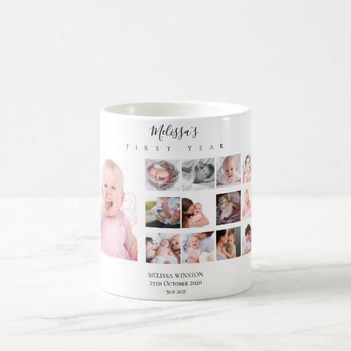 Baby Photo Collage Birth Stats 12 months Custom Coffee Mug