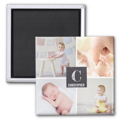 Baby Photo Collage  Chalkboard Etch Magnet