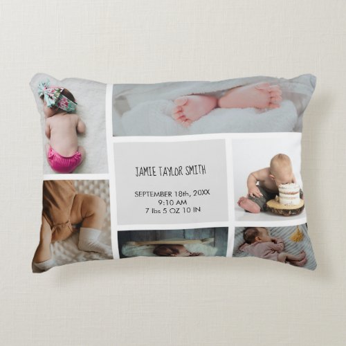 Baby Photo Collage Keepsake Name Birth Date  Accent Pillow