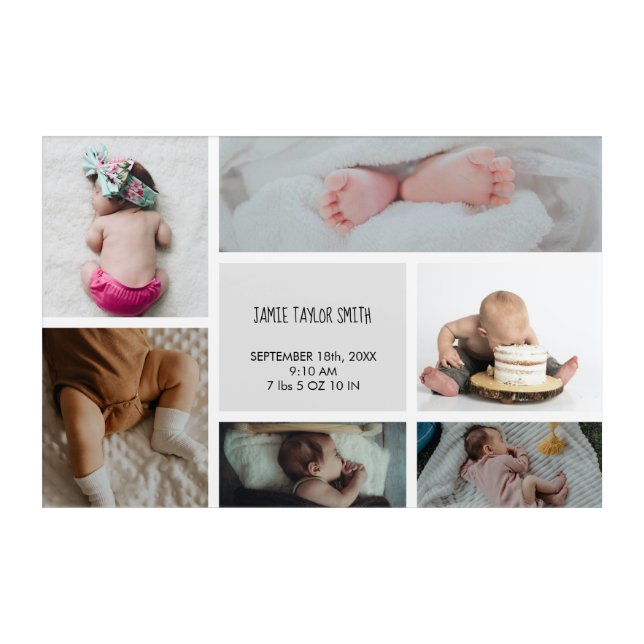 Baby Photo Collage Keepsake Name Birth Date Acrylic Print (Front)