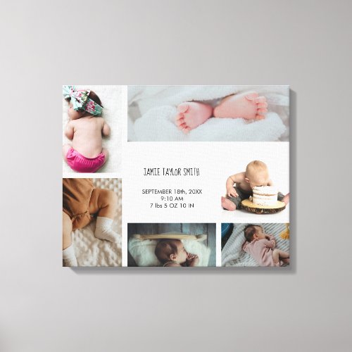 Baby Photo Collage Keepsake Name Birth Date Canvas Print