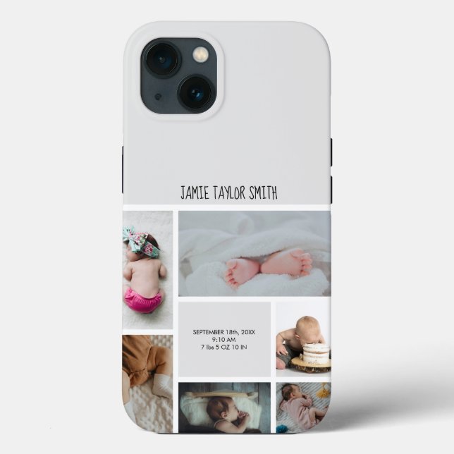 Baby Photo Collage Keepsake Name Birth Date Case-Mate iPhone Case (Back)