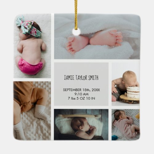Baby Photo Collage Keepsake Name Birth Date Ceramic Ornament