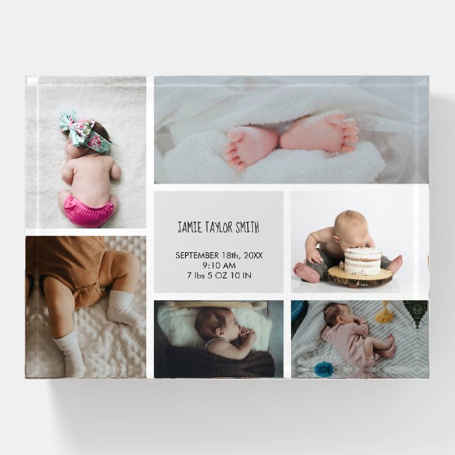 Baby Photo Collage Keepsake Name Birth Date Paperweight (Front)
