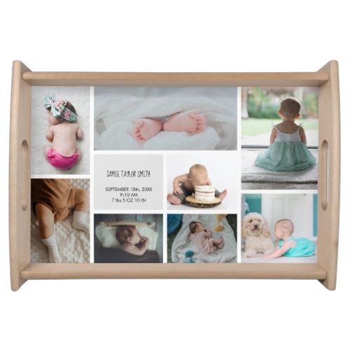 Baby Photo Collage Keepsake Name Birth Date Serving Tray
