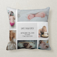 Baby Photo Collage Keepsake Name Birth Date Throw Pillow