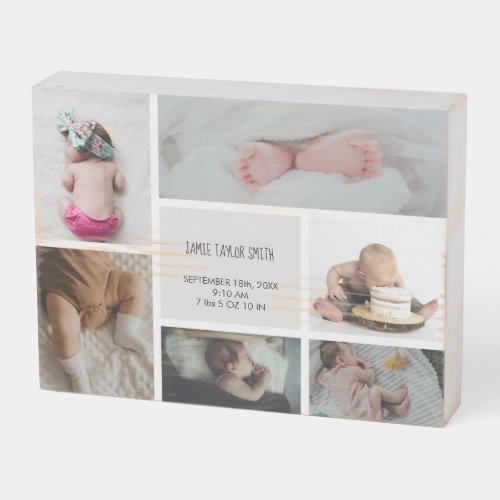 Baby Photo Collage Keepsake Name Birth Date Wooden Box Sign