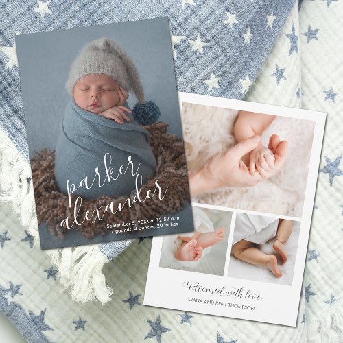 Baby Photo Collage Modern Birth Announcement