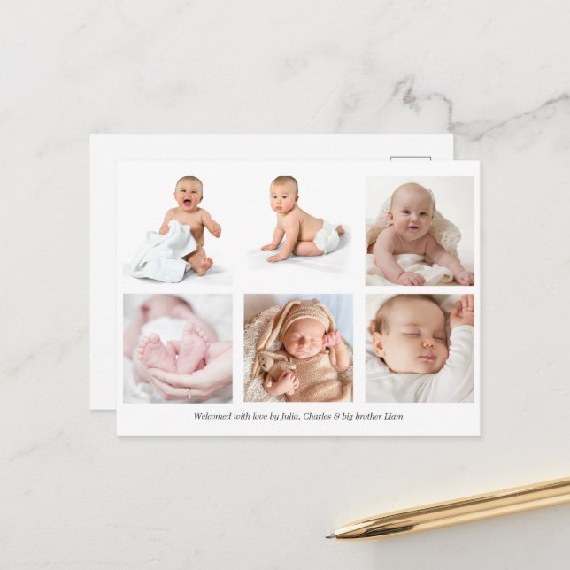 Baby Photo Collage Welcome Card (Front/Back In Situ)
