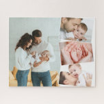 Baby Photo Collage with ZigZag Picture Montage Jigsaw Puzzle<br><div class="desc">Create your own baby photo jigsaw puzzle with 4 of your favorite pictures. The photo template is set up to create a photo collage with one main photo, slightly overlaid with the remaining three photos in a vertical zigzag. Your pictures are displayed in portrait and landscape format with white frames....</div>