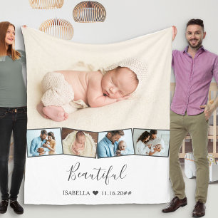 Baby Photo Collage Zigzag Picture Strip White Fleece Blanket