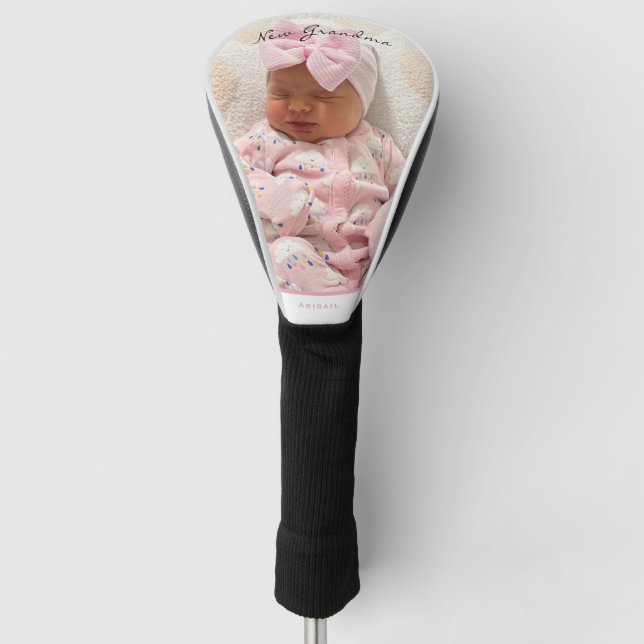 Baby Photo Custom Pink Name New Grandma Golf Head Cover (Front)