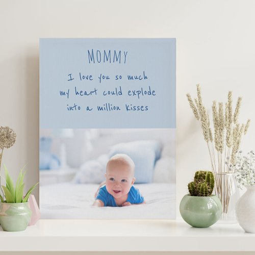 Baby Photo Cute I Love You Mommy Wording Blue Faux Canvas Print