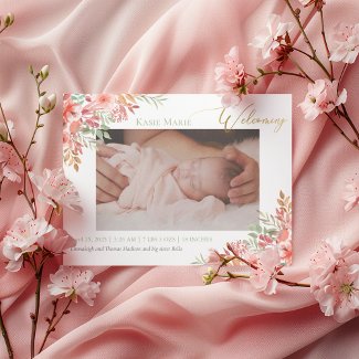 Baby Photo Elegant Blush Pink Floral Birth