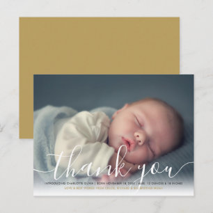 Baby Photo Elegant Script Thank You Gold Birth Ann Announcement Postcard