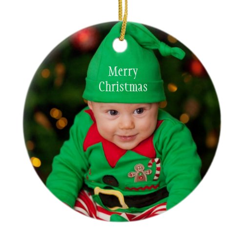Baby Photo Elf Merry Christmas Ceramic Ornament