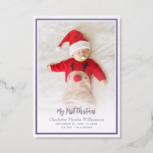 Baby Photo First Birth Stats Christmas Holiday Letterpress Photo Cards