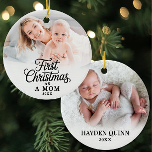 Baby Photo First Christmas As A Mom Ceramic Ornament