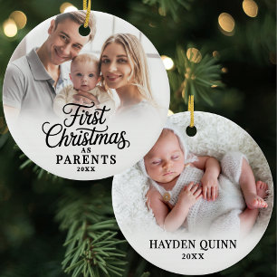 Baby Photo First Christmas As Parents Ceramic Ornament